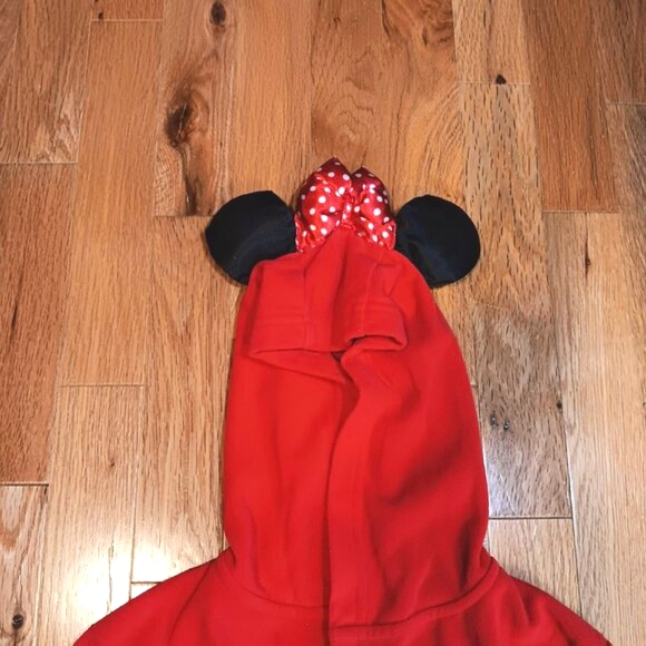 Disney Minnie Mouse NWOT Girl's Red Hooded Fleece Robe Bathrobe Size 3T - Picture 4 of 16